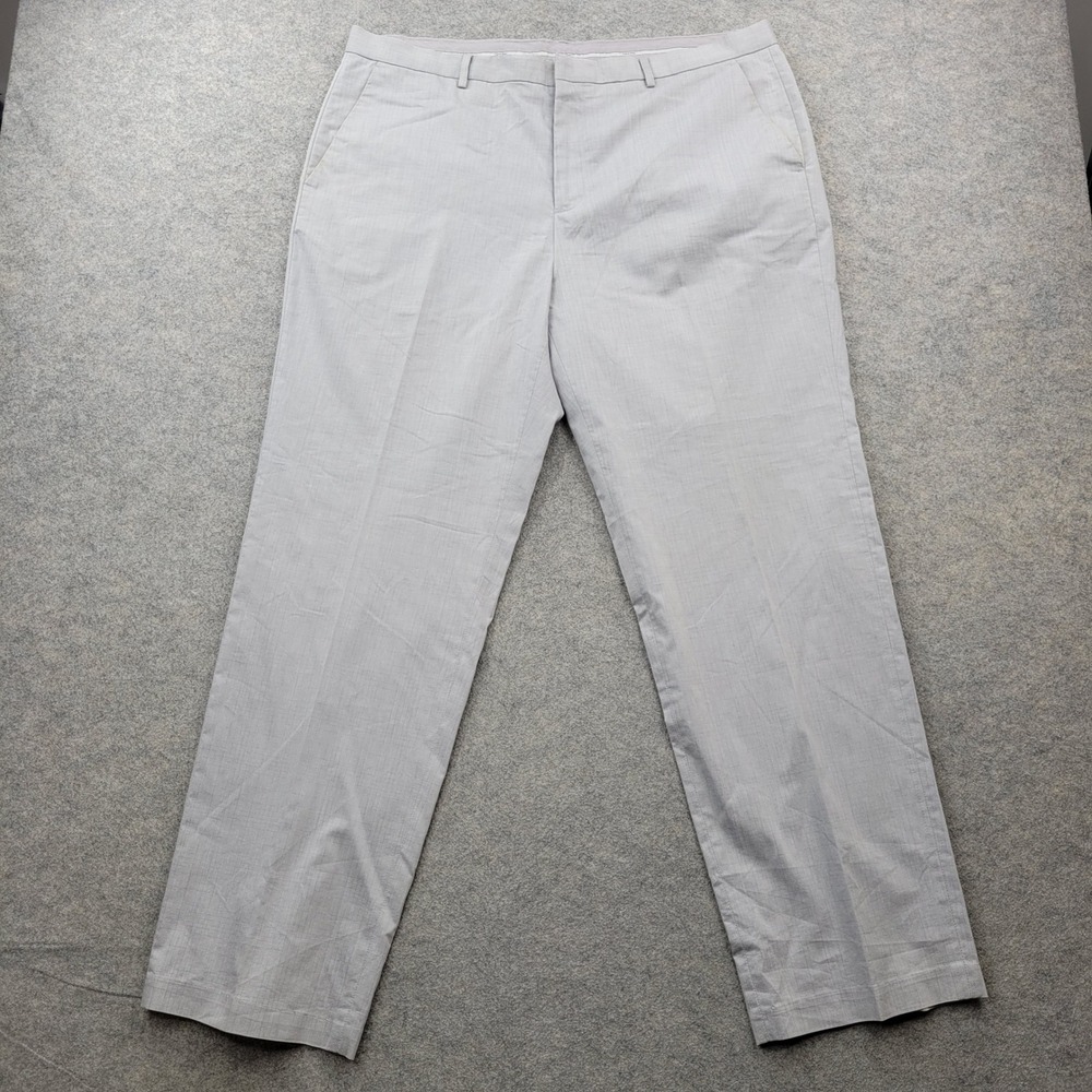 Calvin Klein Mens Pants 38x32‎ Gray Micro Grid Dress Cotton Stretch Trousers